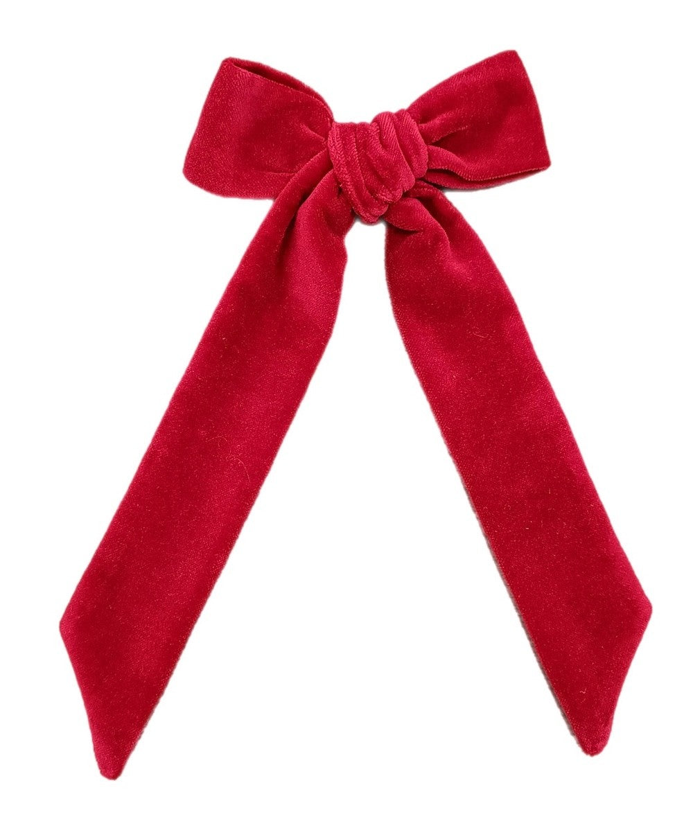 James & Lottie Girls Hair Bow with Streamers - Red Velvet