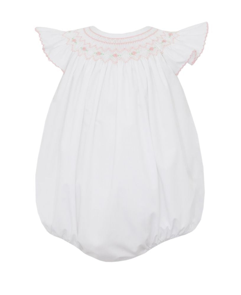 Petit Bebe Baby Girls White Poplin Bianca Smocked Bubble
