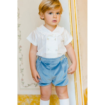 Sal & Pimenta Boys Dressy Button On Set - Velvet - Dusty Blue
