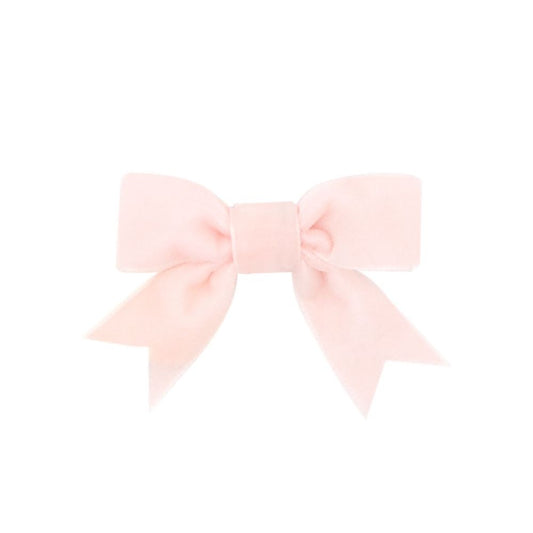 Wee Ones Girls Hair Bow - Mini Velvet Bow Tie with Fancy Tails - Light Pink