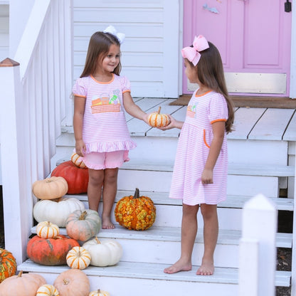 Trotter Street Kids Girls Dress - Pink Halloween Wagon