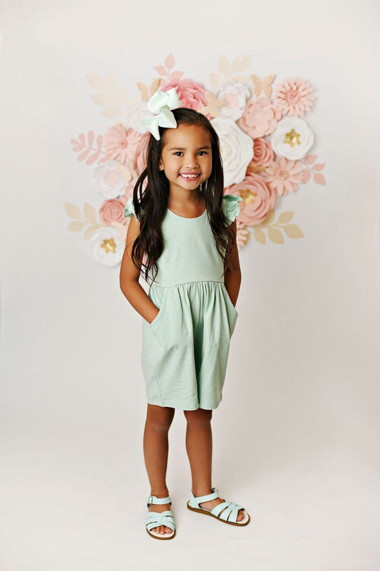 Swoon Baby Girls Pocket Jumper Romper - Seafoam Green