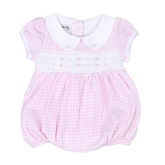 Magnolia Baby Girls Mini Checks Smocked Bubble - Pink