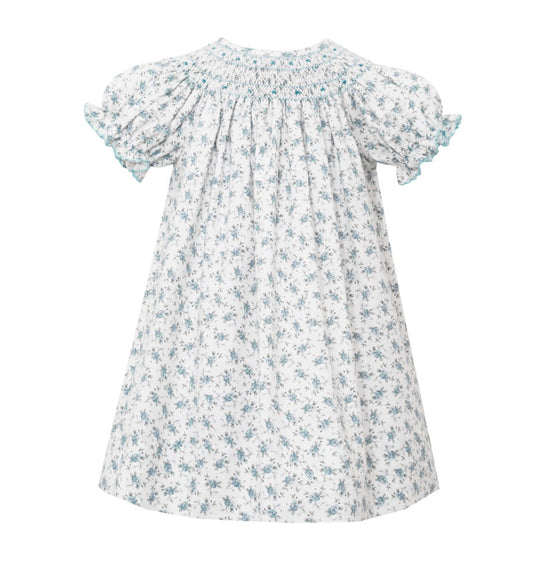 Petit Bebe Girls Smocked Bishop Dress - Blue Floral by Petit Bebe