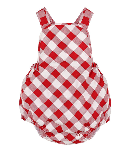 Sophie & Lucas Boys Bubble - Red Buffalo Checks - Cross Back