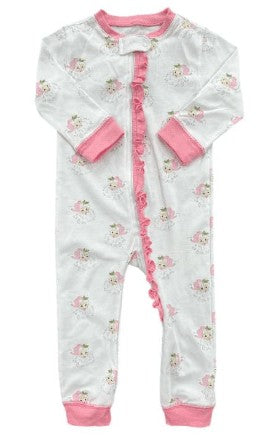 James & Lottie Girls Christmas Zip Up One Piece Pajamas - Pink Santa Claus