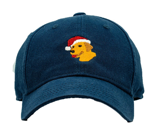 Harding Lane Kids Needlepoint Baseball Hat - Santa Yellow Labrador Lab Dog on Navy Blue