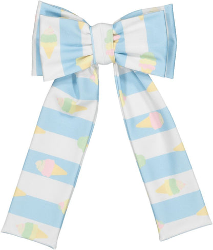 Sal & Pimenta Girls Lycra Hair Bow on Clip - Blue Stripe Gelato Ice Creams