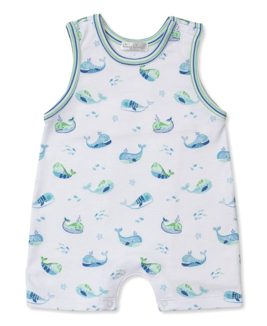 Kissy Kissy Baby Boys Blue Watercolor Whales Sleeveless Romper