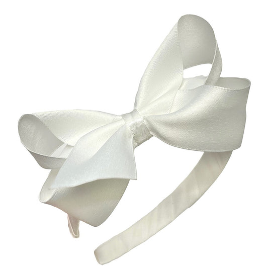 Wee Ones Girls Headband with Bow - Antique White - Satin