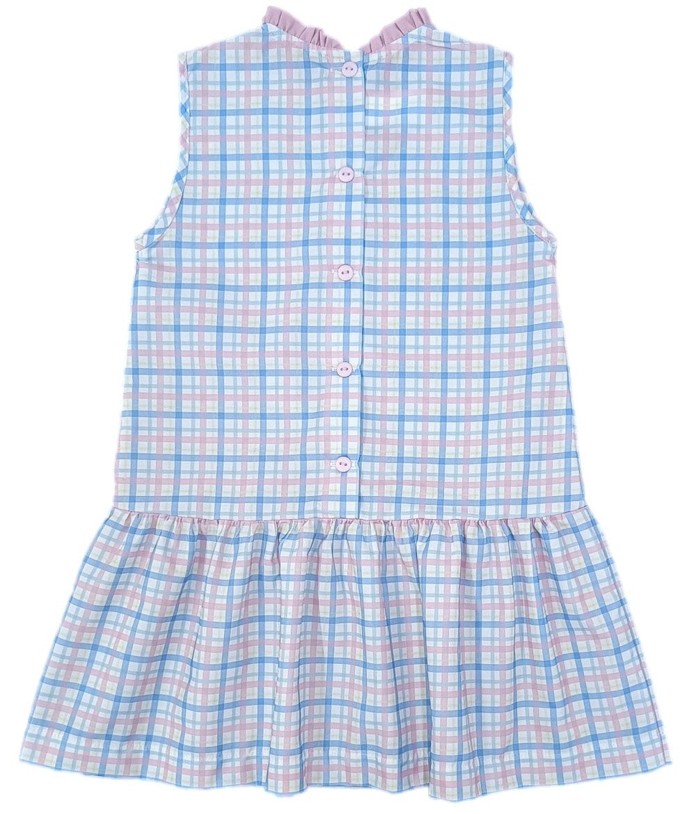 James & Lottie Girls Sydney Drop Waist Dress - Blue & Pink Pastel Plaid 4T