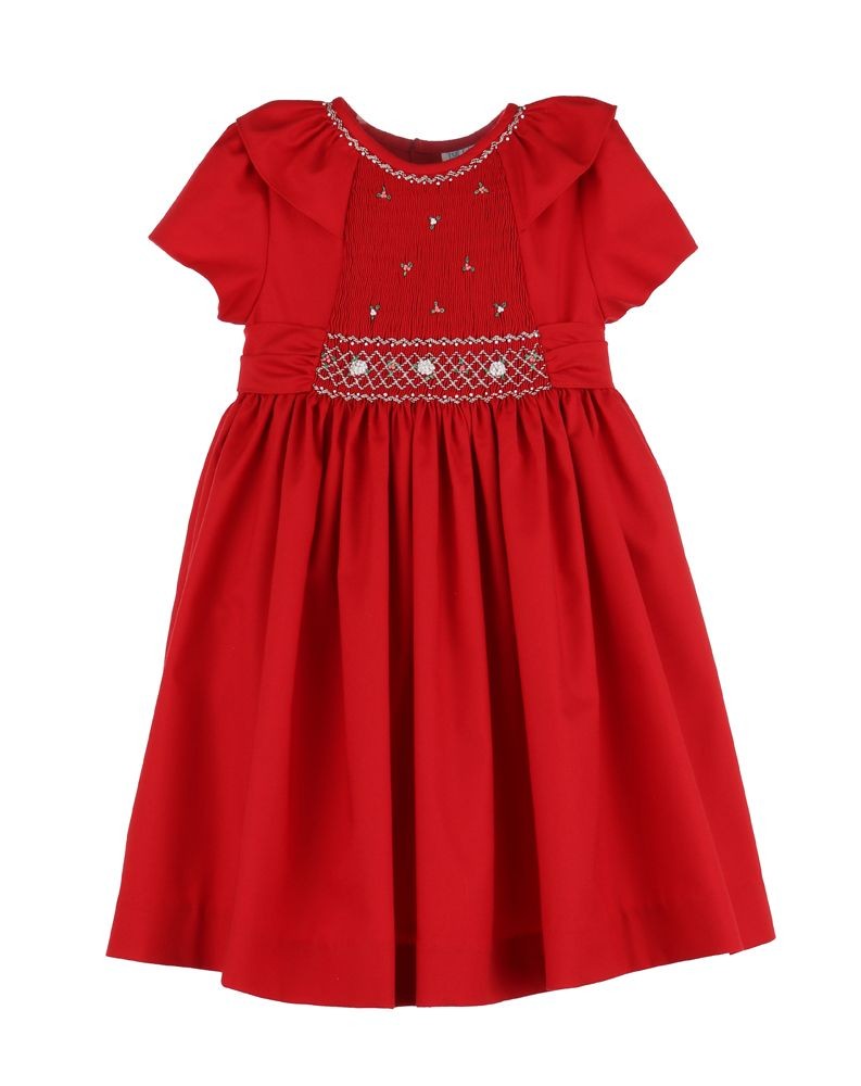 Luli & Me Girls Timeless Bliss Red Smocked Christmas Dress