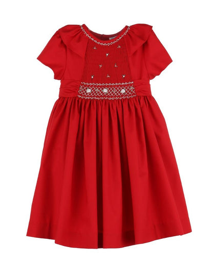 Luli & Me Girls Timeless Bliss Red Smocked Christmas Dress