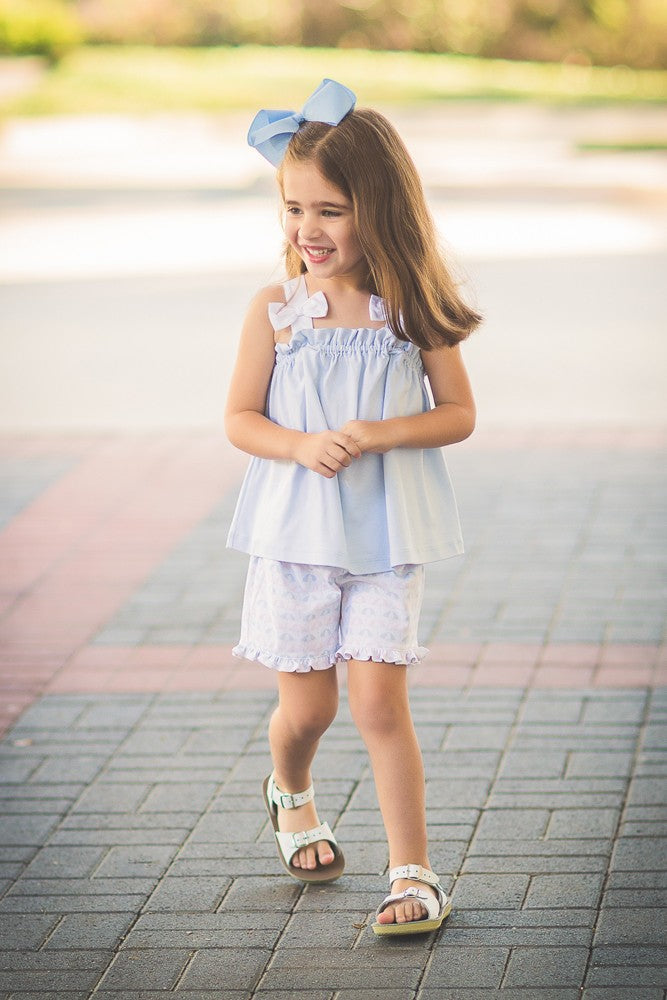Proper Peony Girls Pima Tie Top Shirt - Light Blue
