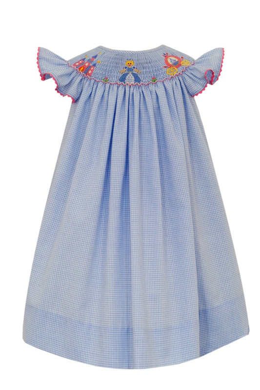 Anavini Toddler Girls Blue Gingham Smocked Princess Cinderella Dress - Bishop