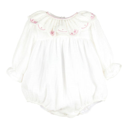 Sophie & Lucas Baby Girls Cuddle Cotton Bubble - Scallop Collar - Lavender Embroidery