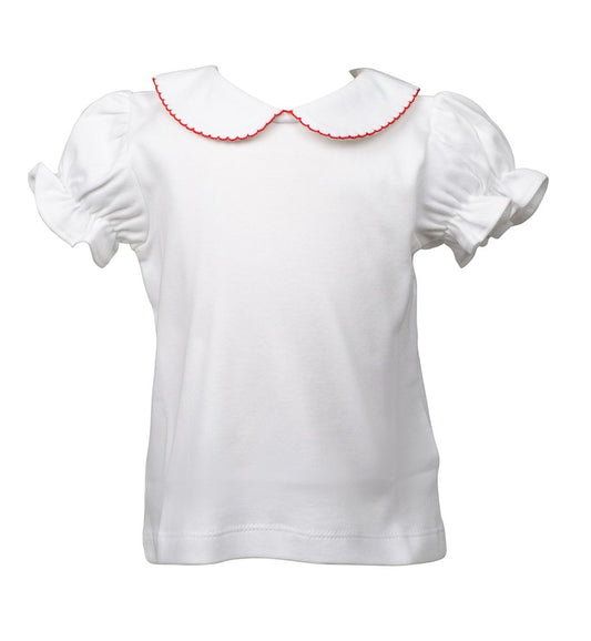 Proper Peony Girls White Knit Blouse with Collar - Trimmed in Red - Short Sleeves by Proper Peony