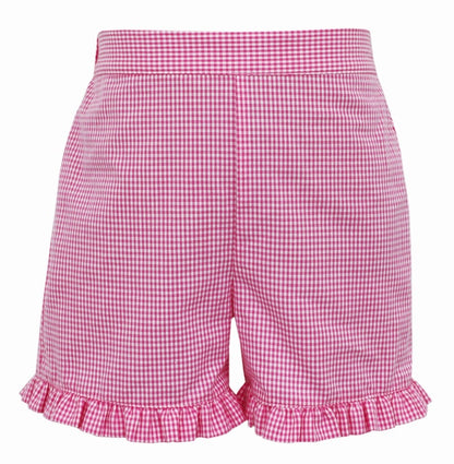 Anavini Girls Pink Smocked Minnie Mouse Top with Pink Check Shorts