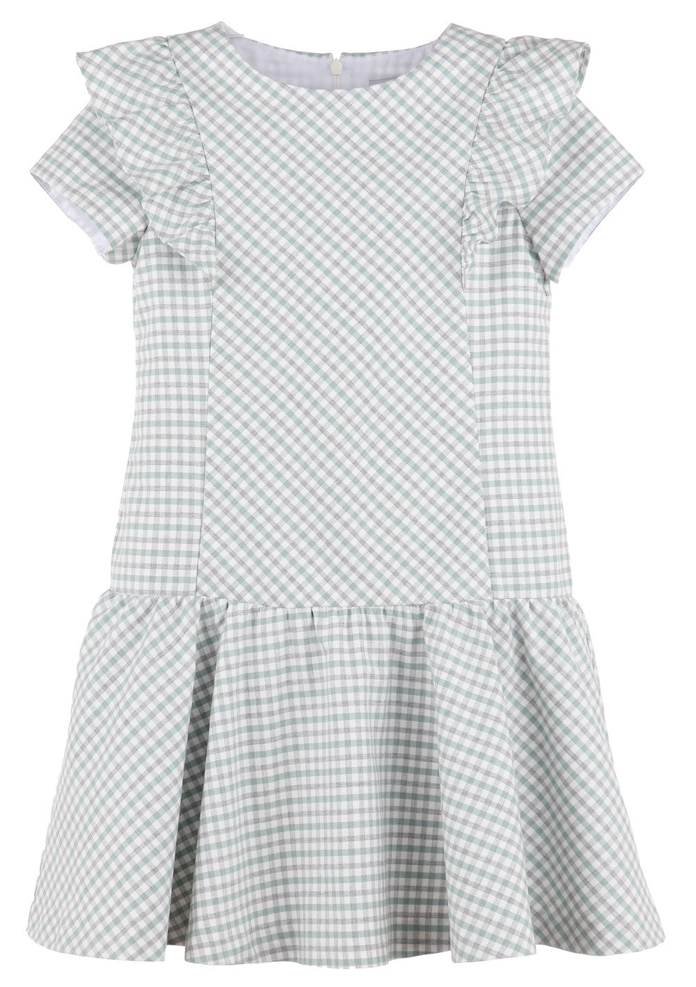 Luli & Me Girls Mint Green & Gray Check Princess Ruffle Dropwaist Dress