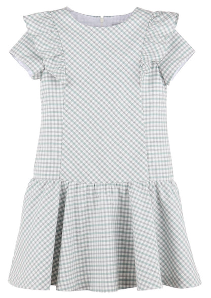 Luli & Me Girls Mint Green & Gray Check Princess Ruffle Dropwaist Dress
