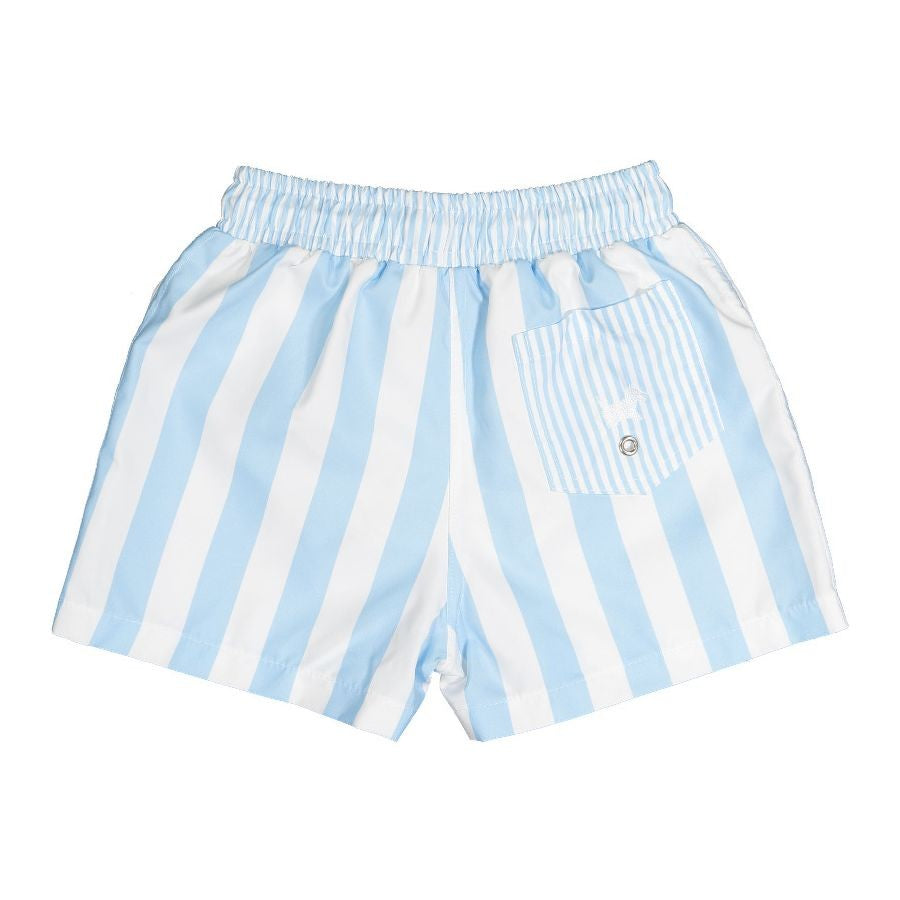 Sal & Pimenta Boys Swim Trunks - Blue & White Stripes Duo