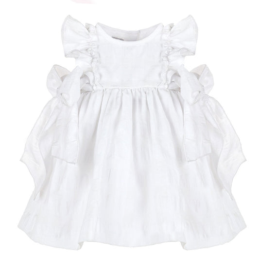 Sophie & Lucas Girls White Gingham Dress with Side Bows
