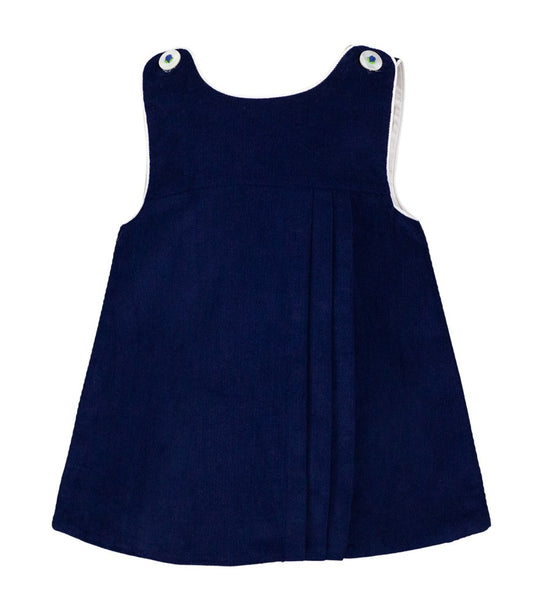 Proper Peony Girls Side Pleat Jumper Dress - Simone Navy Blue Corduroy