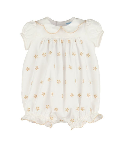 Luli & Me Baby Girls Bubble - Ivory with Tan Embroidery Flowers