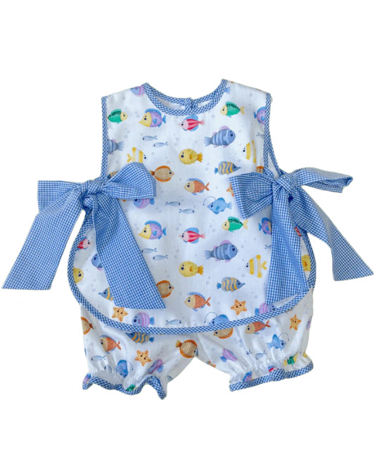 LuLu BeBe Girls Bloomers Set with Side Ties - Tropical Fish Print