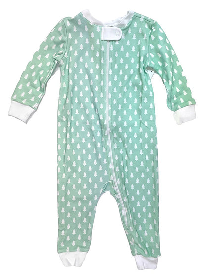 James & Lottie One Piece Zip Up Jammies - Aqua Christmas Trees