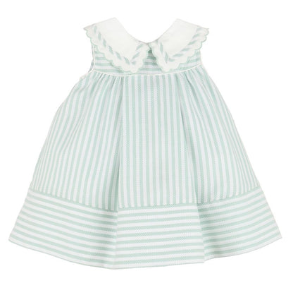 Sophie & Lucas Girls Coastal Classics Striped Dress - Fancy Collar - Green