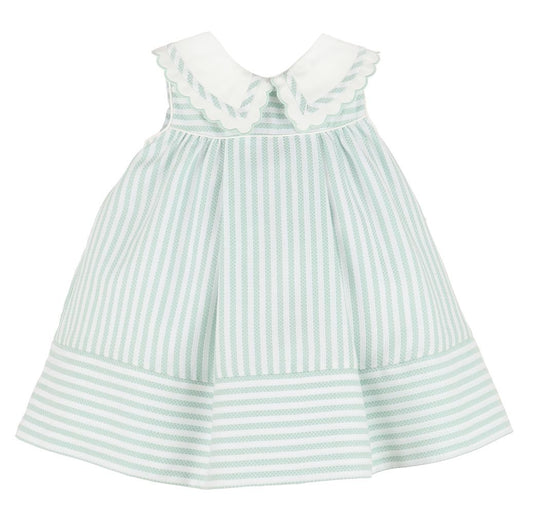 Sophie & Lucas Girls Coastal Classics Striped Dress - Fancy Collar - Green