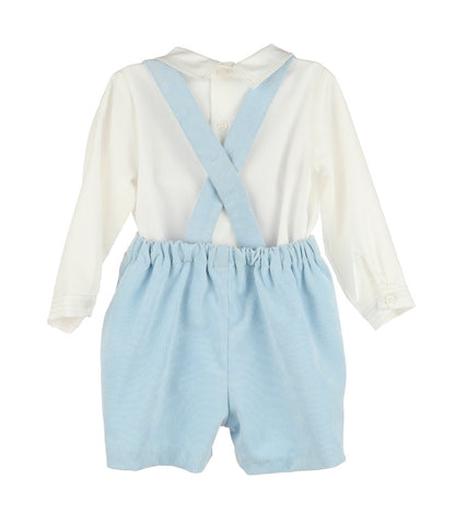 Luli & Me Boys Majestic Cord Suspender Shorts Set - Light Blue
