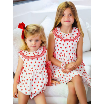 Sal & Pimenta Girls Dress - Strawberry Patch with Side Bows - Red