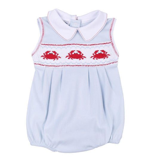Magnolia Baby Boys Blue Crab Classics Smocked Bubble