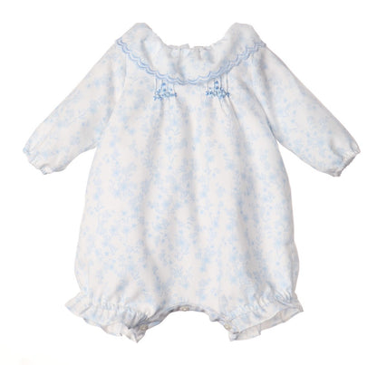 Luli & Me Baby Girls Bubble with Bonnet - Blue English Floral