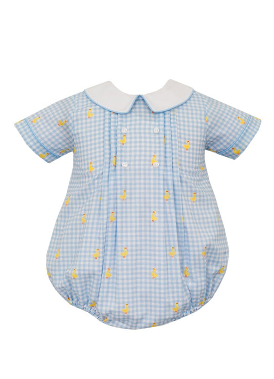Anavini Baby Boys Blue Check Easter Ducks Print Bubble - White Collar