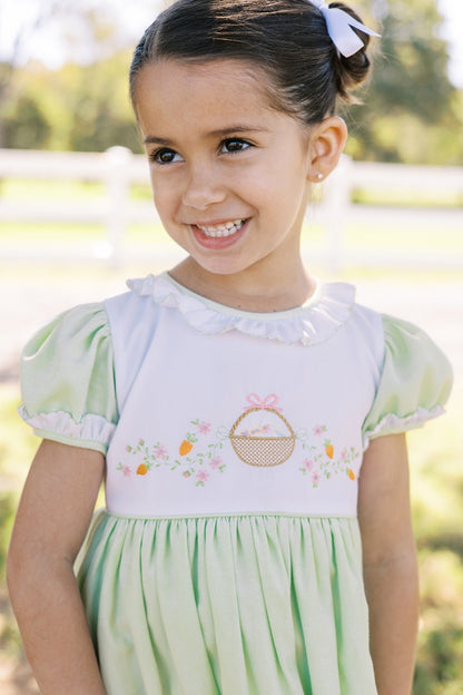 Proper Peony Girls Mint Green Check Embroidered Easter Basket Dress