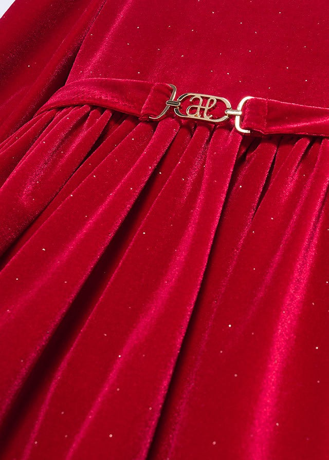 Abel & Lula Girls Belted Velvet Sparkle Holiday Party Dress - Red