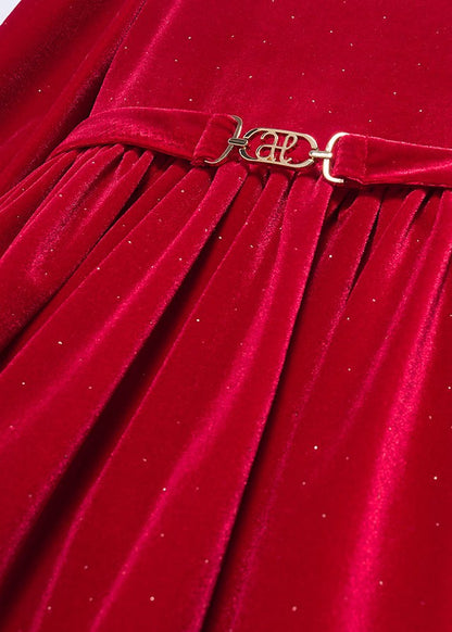 Abel & Lula Girls Belted Velvet Sparkle Holiday Party Dress - Red