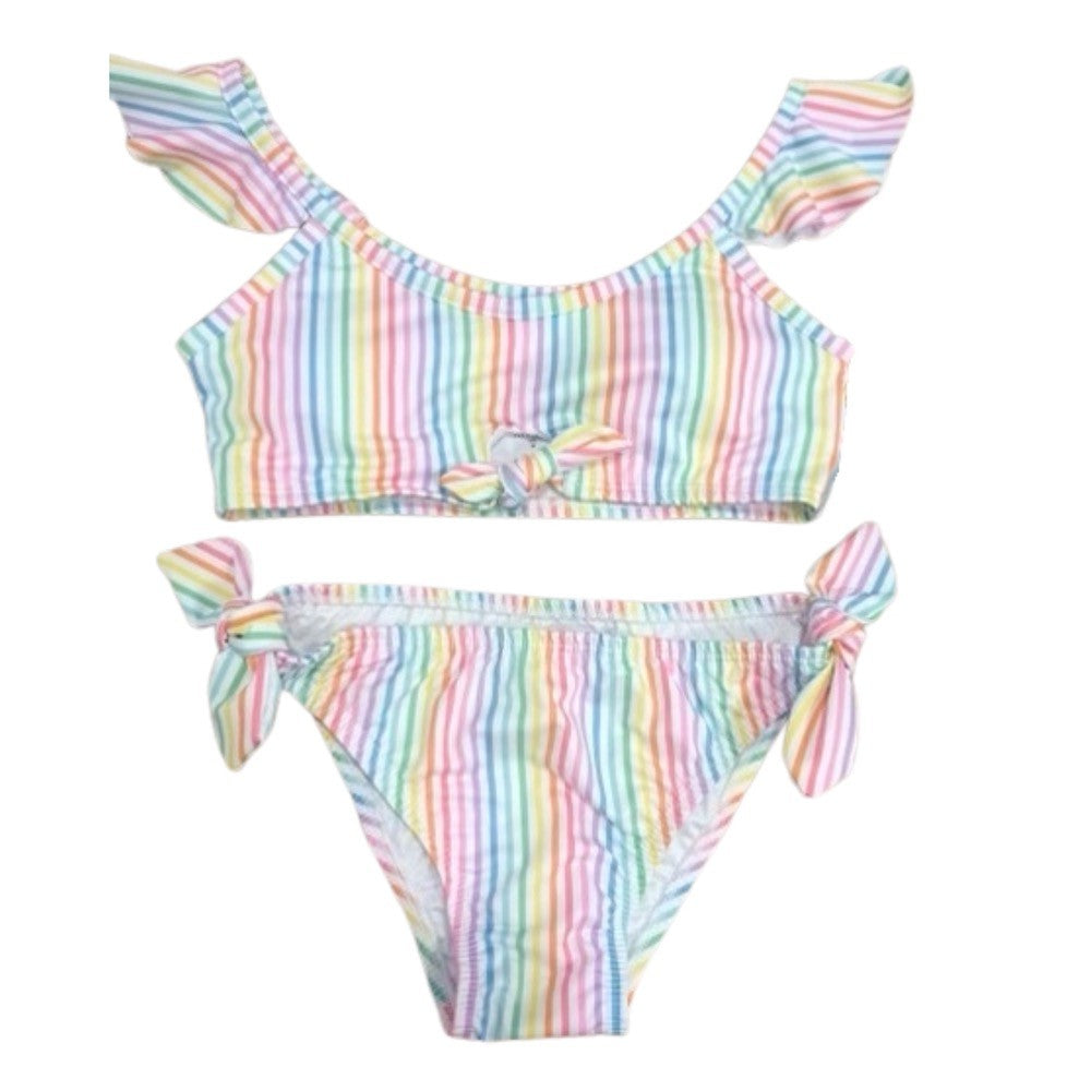 James & Lottie Be Elizabeth Girls Two Piece Knot Bathing Suit - Rainbow Stripes