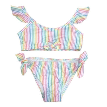 James & Lottie Be Elizabeth Girls Two Piece Knot Bathing Suit - Rainbow Stripes