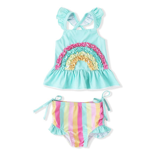 Swoon Baby Girls UPF 50 Aqua Rainbow Two Piece Swimsuit
