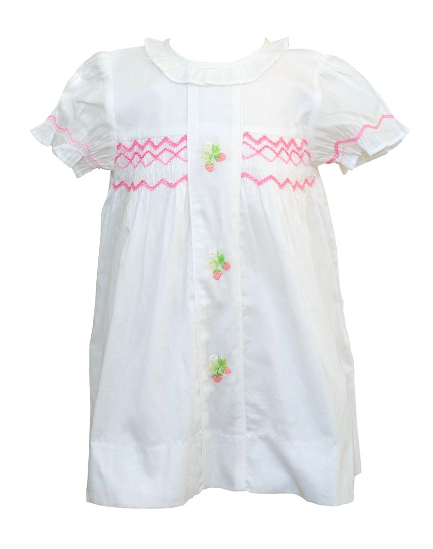 Proper Peony Premier Retailer Exclusive - Girls White Smocked Pink Cherry Dress