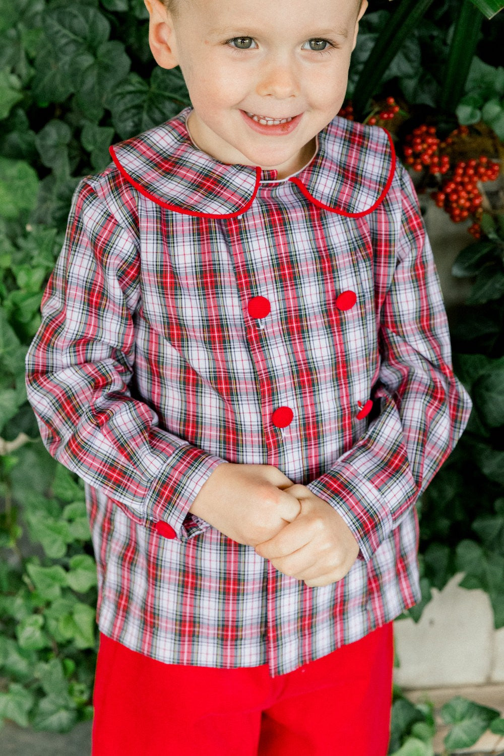 Bailey Boys Dressy Shorts Set - Red Corduroy & Winter Holiday Plaid