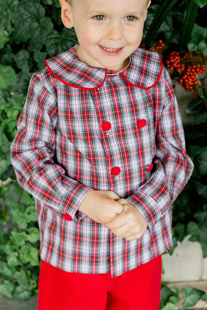 Bailey Boys Dressy Shorts Set - Red Corduroy & Winter Holiday Plaid