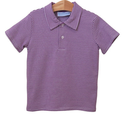 Trotter Street Kids Boys Henry Game Day Polo Shirt - Purple Stripes - LSU - TCU