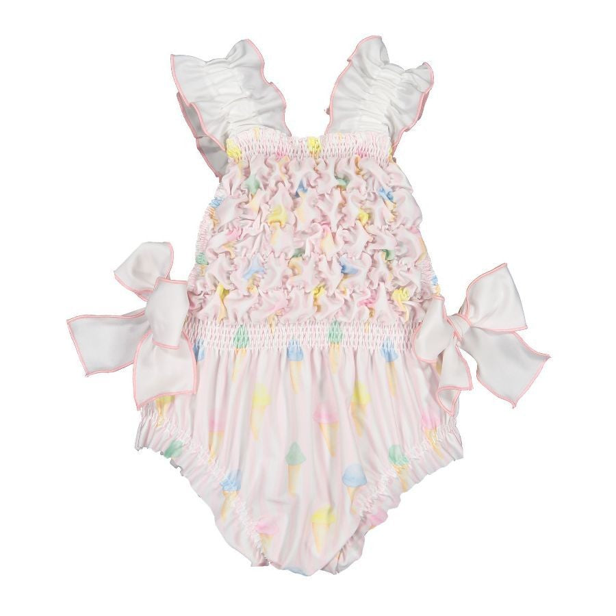 Sal & Pimenta Girls Pink Ice Creams Swimsuit - Smocked