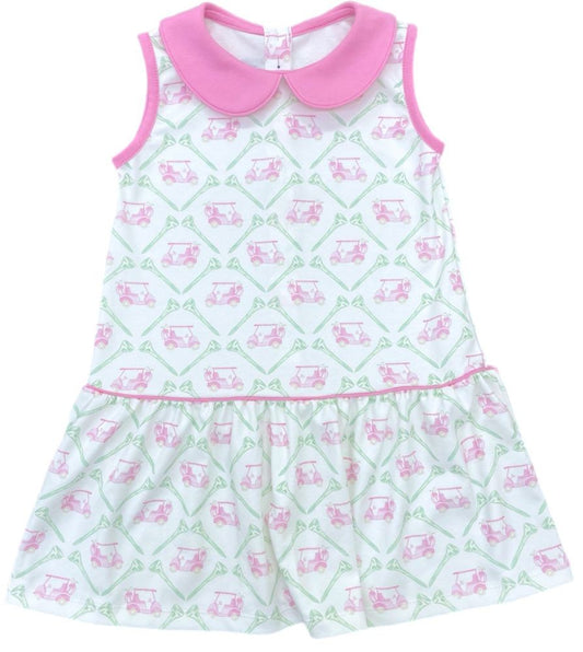 James & Lottie Girls Tenley Tennis Dress - Pink PAR-TEE Golf Print