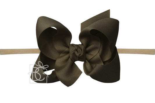 Beyond Creations Girls 1/4" Pantyhose Headband with Attached Bow - Grosgrain - Brown by Beyond Creations